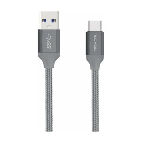 Câble de données nevox USB de type C à USB 3.0, tresse de nylon, 2 m, gris argenté