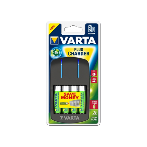 Varta easy plug charger pour aa, aaa y compris 4x accumulateurs mignon aa (2100 mah)