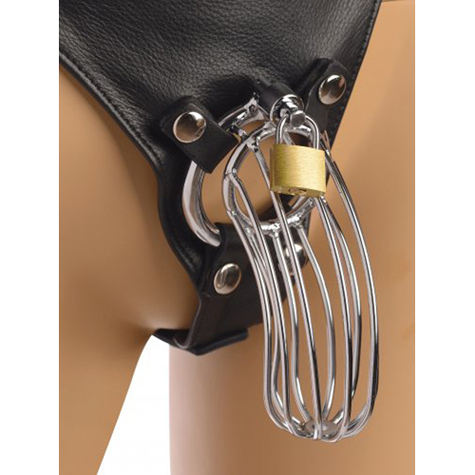 Bondage : strict leather male chastity device harness