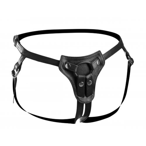Bondage : premium all access leather strap on harness