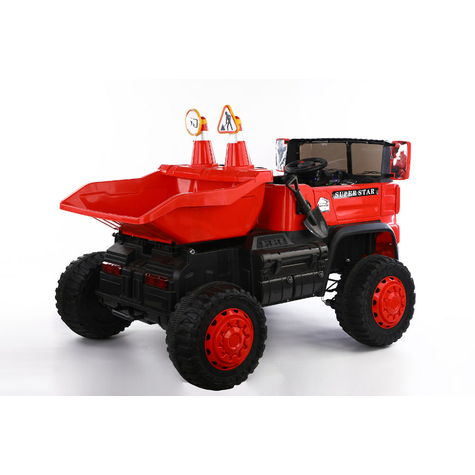 Voiture d'enfant - camion-benne électrique 2 places- batterie 12v10ah, 4 moteurs+ 2,4ghz+siège en cuir+eva-rouge