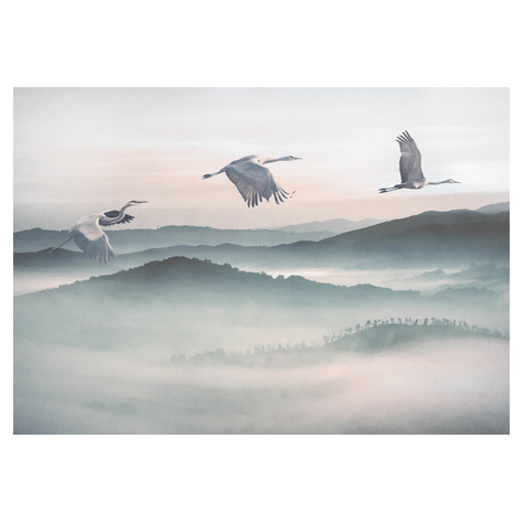 Fleece Fotobehang - Mystic Cranes - Formaat 400 X 280 Cm