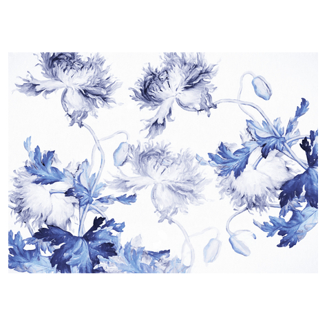 Fleece Fotobehang - Blauwe Silhouetten - Afmeting 350 X 250 Cm