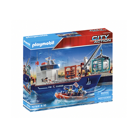 Playmobil city action - gros porte-conteneurs avec bateau de la douane (70769)